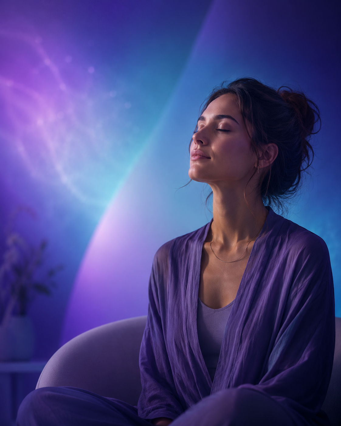 Persona conectando con sus Registros Akáshicos en un espacio espiritual moderno